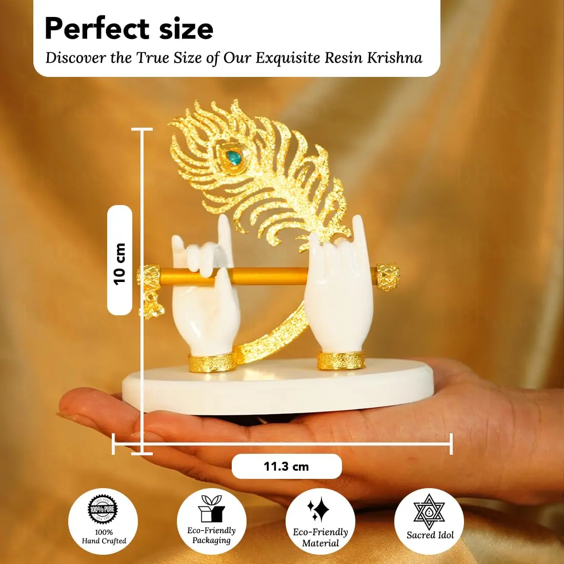 Ekhasa Lord Krishna Hands with Flute Idol | Krishna Flute Hand Statue | Krishnaji Divine Hands Idol with Flute and Peacock Feather | Krishna Statue for Car Dashboard, Living Room & Griha Pravesh Gift - view 3
