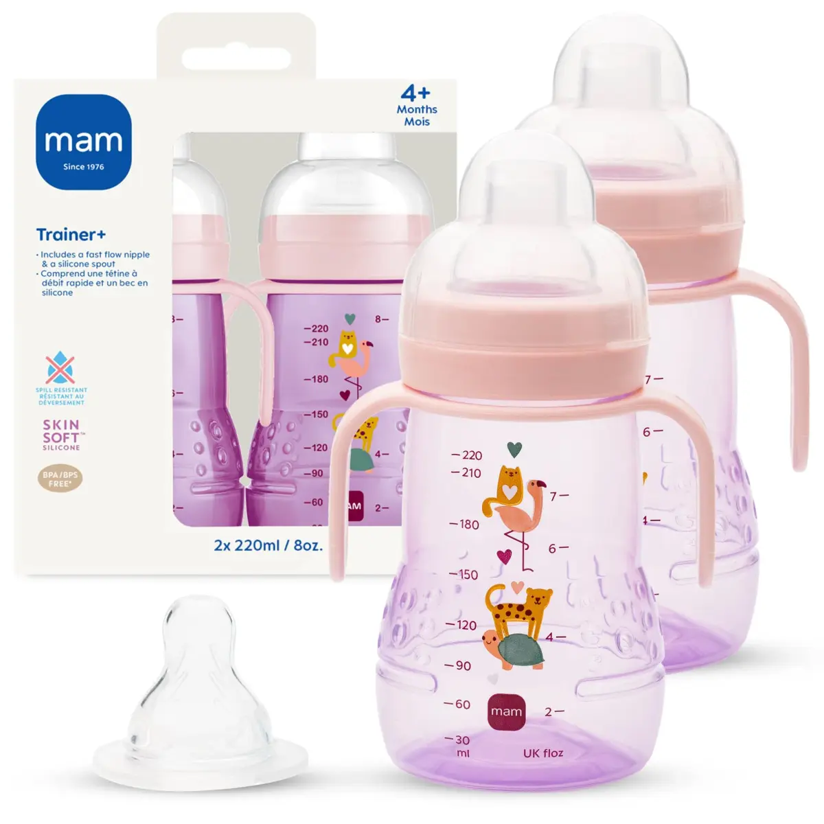 MAM Trainer Sippy Cup 240ml (8 oz) | Spill-Proof Nipple & Soft Spout for 4+ Months - main product image