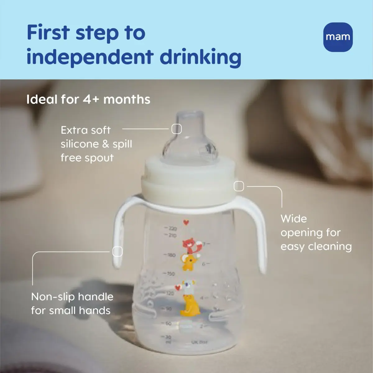 MAM Trainer Sippy Cup 240ml (8 oz) | Spill-Proof Nipple & Soft Spout for 4+ Months - view 2