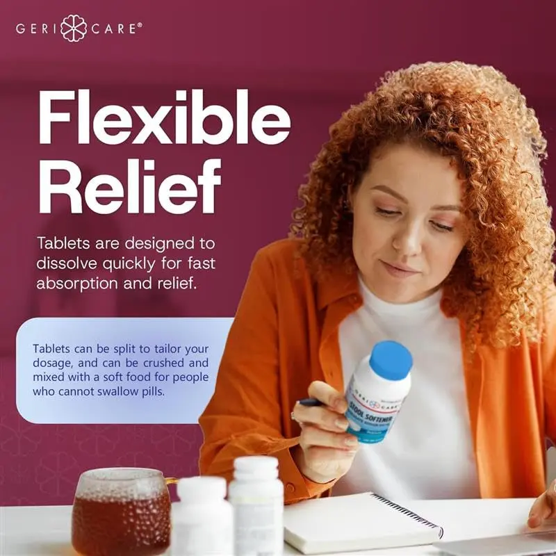 GeriCare Docusate Sodium Stool Softeners 100mg | 200 Crushable Tablets | Dye Free, Made in The USA - view 6