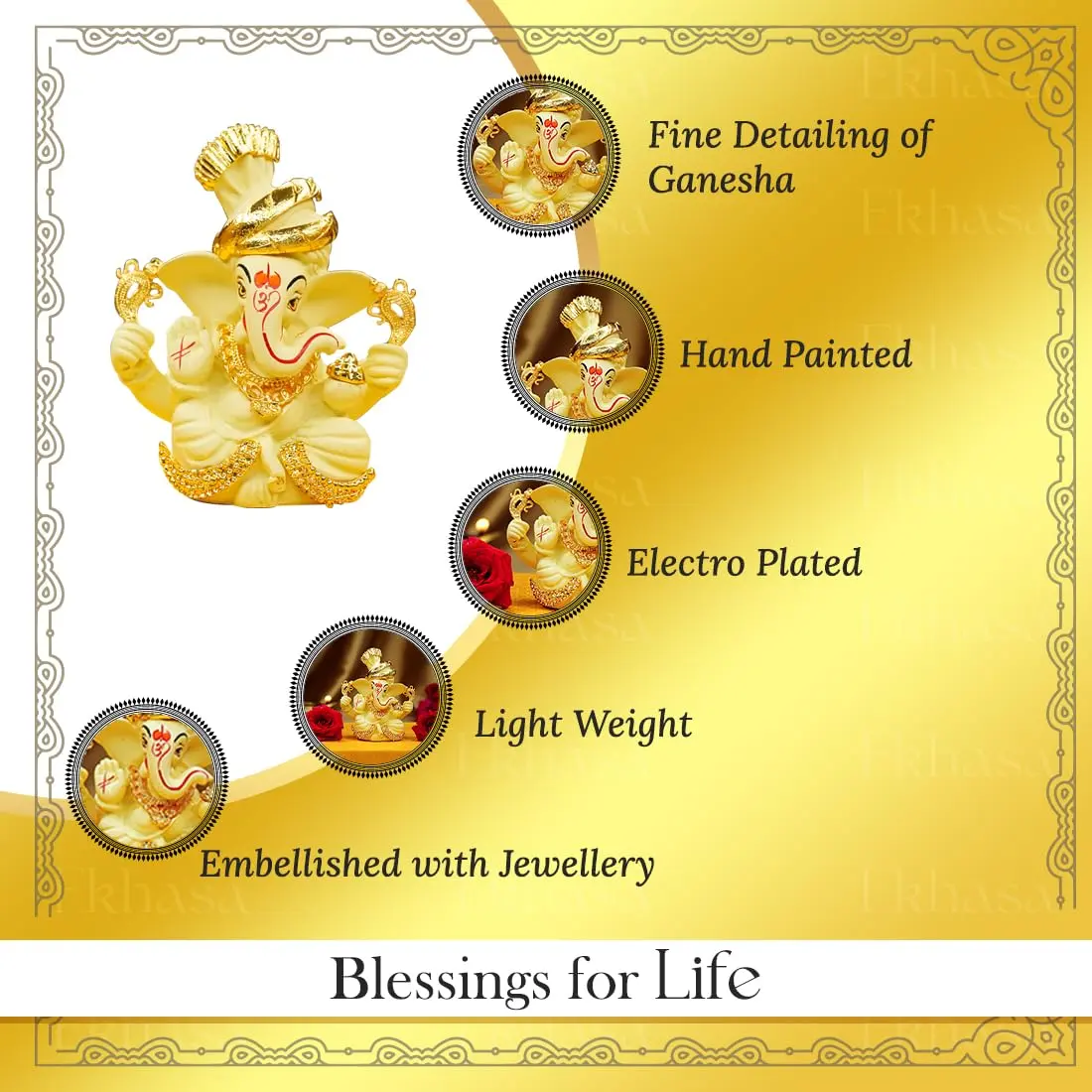 Ekhasa Ganesh Idol for Car Dashboard | Vinayagar Statue for Home & Office Decor (Ivory) - view 2