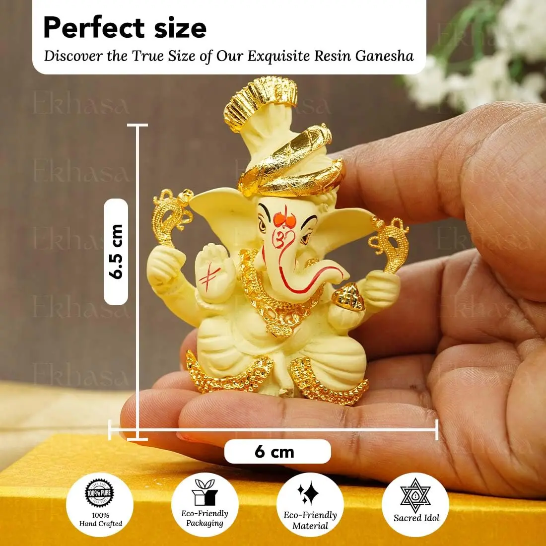 Ekhasa Ganesh Idol for Car Dashboard | Vinayagar Statue for Home & Office Decor (Ivory) - view 3