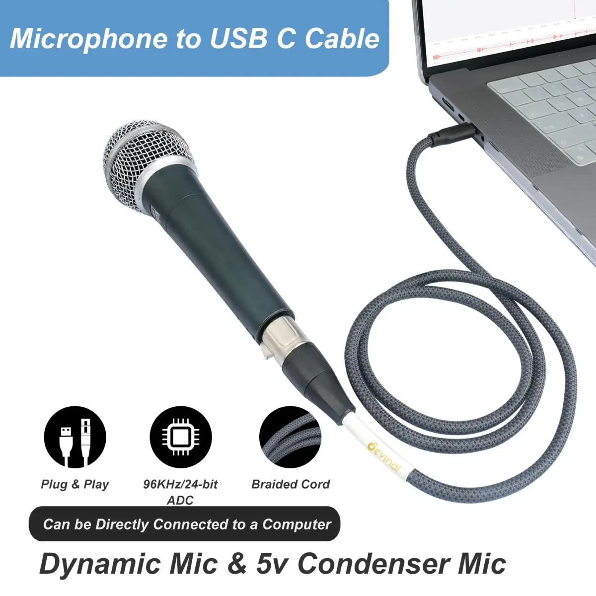 Devinal Upgrade XLR Female to USB C Cable 3m (10ft) | Balanced Mic Recording Cord for Smartphones & MacBooks - view 5