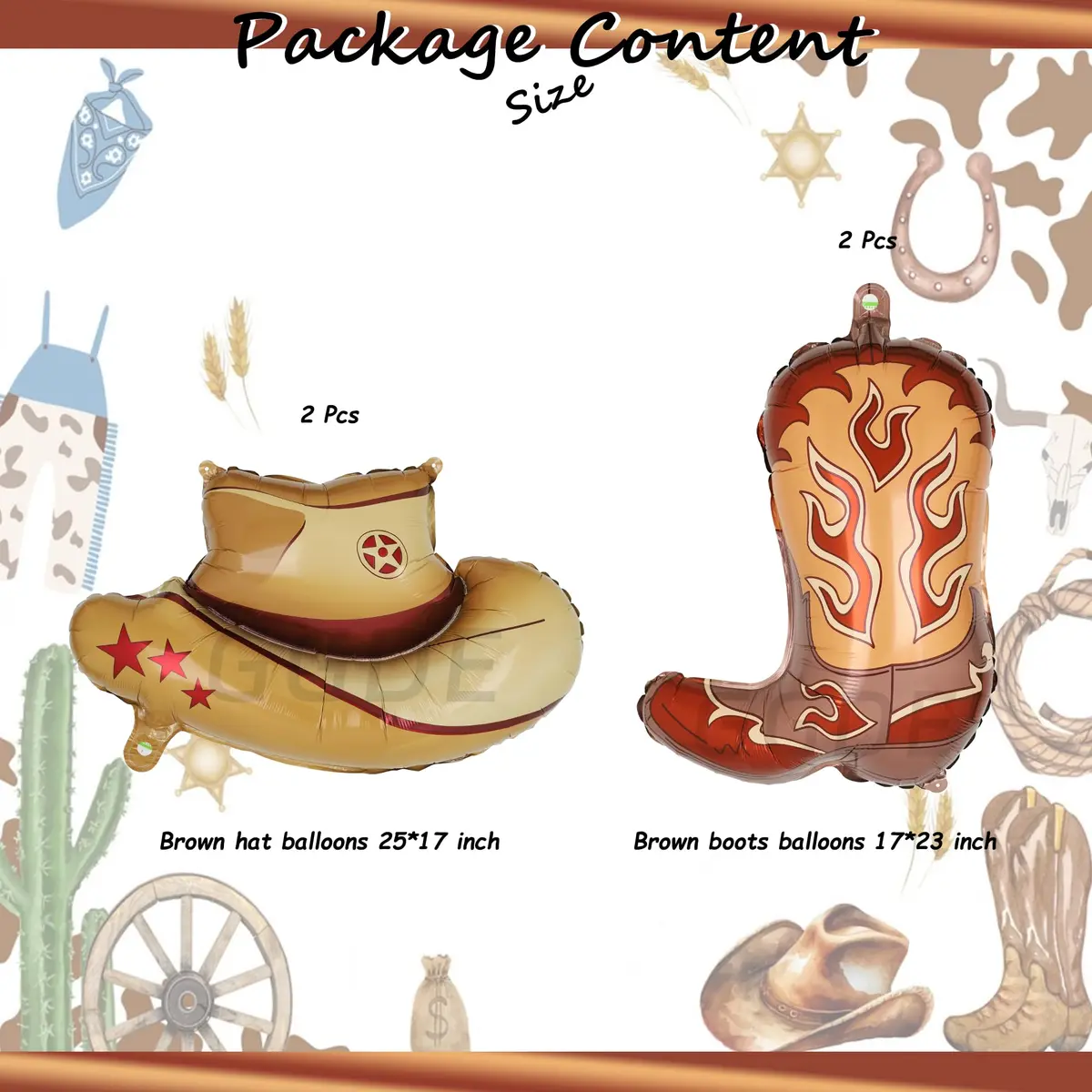 GGDE Western Themed Party Balloons Cowboy Hat & Boot Set (4 Pcs) | Assorted Colors - view 2