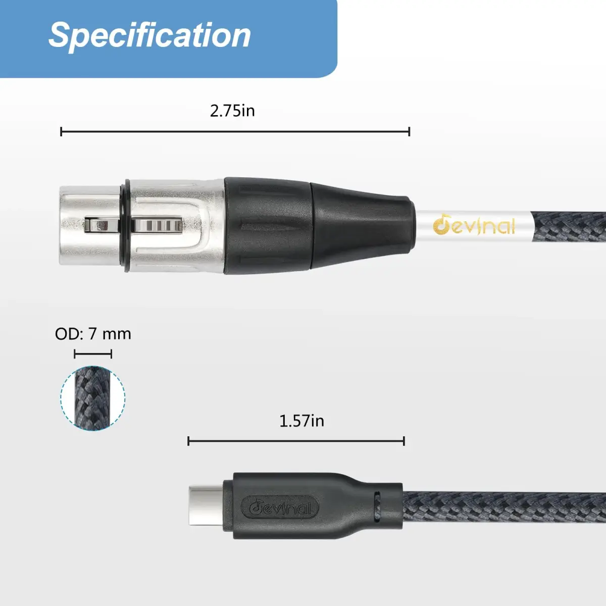 Devinal XLR Female to USB C Cable 1m (3.28 ft) | High Fidelity Recording Cable for Microphones - view 8