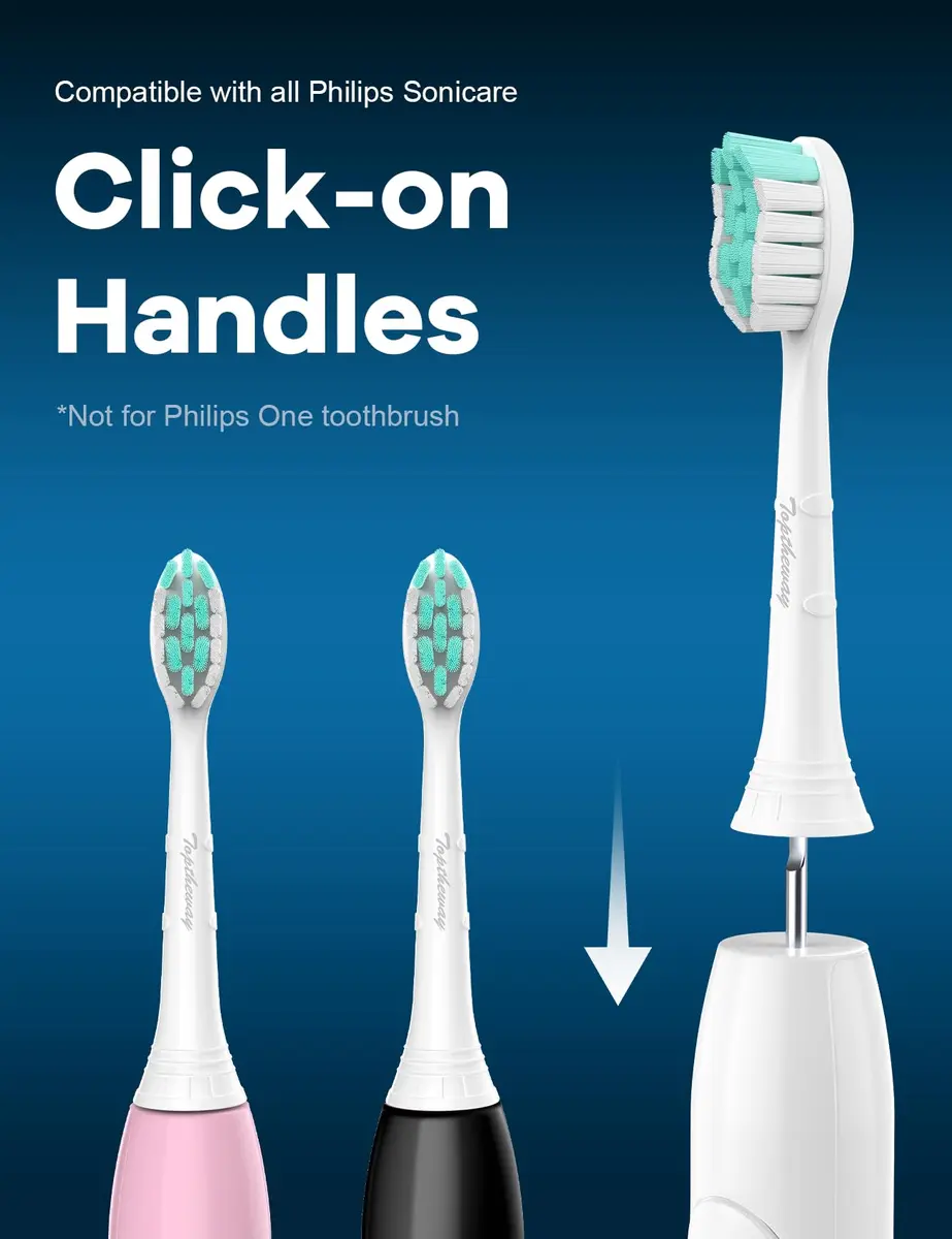 Toptheway Toothbrush Replacement Heads Compatible with Phillips Sonicare 4100/5100/C2/G2/C1, Medium Soft, 4 Pack | Genuine DuPont Bristles - view 2