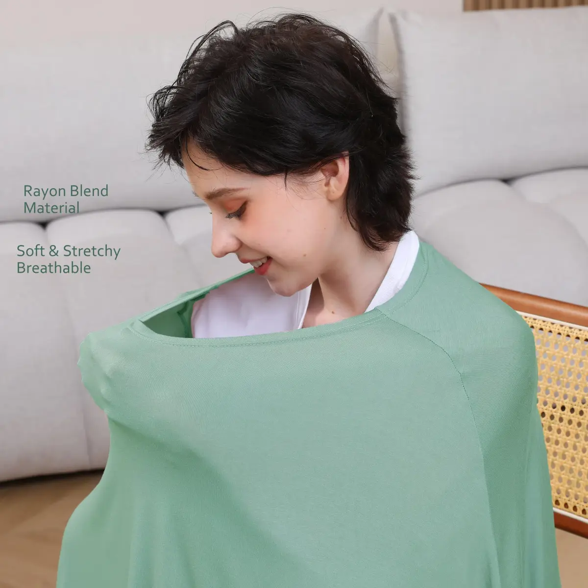 Seejoy Nursing Cover Sage Green Smooth Rayon | 120cm (47.2" Shoulder to Bottom Hem) - 360° Coverage for Breastfeeding - view 4