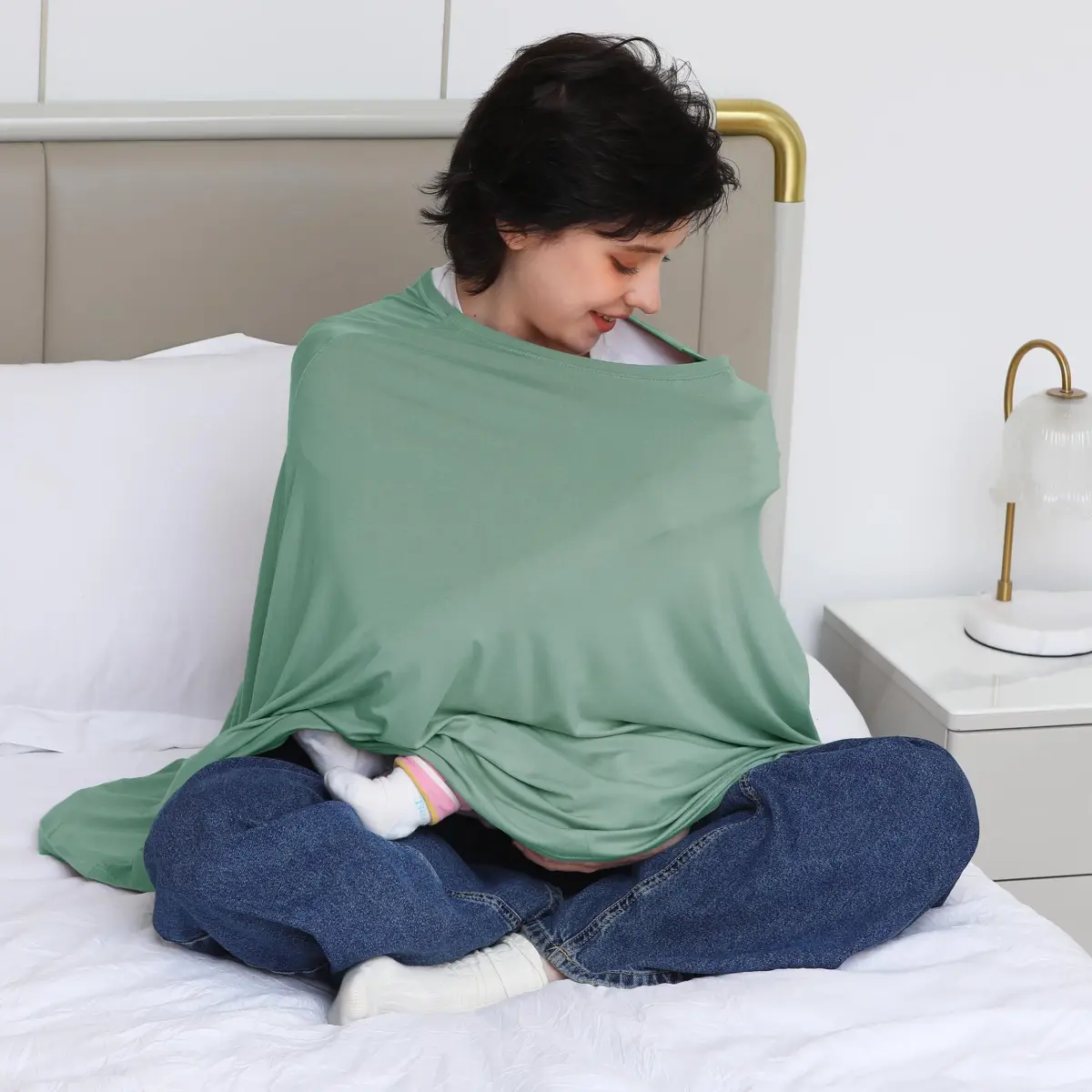 Seejoy Nursing Cover Sage Green Smooth Rayon | 120cm (47.2" Shoulder to Bottom Hem) - 360° Coverage for Breastfeeding - view 6
