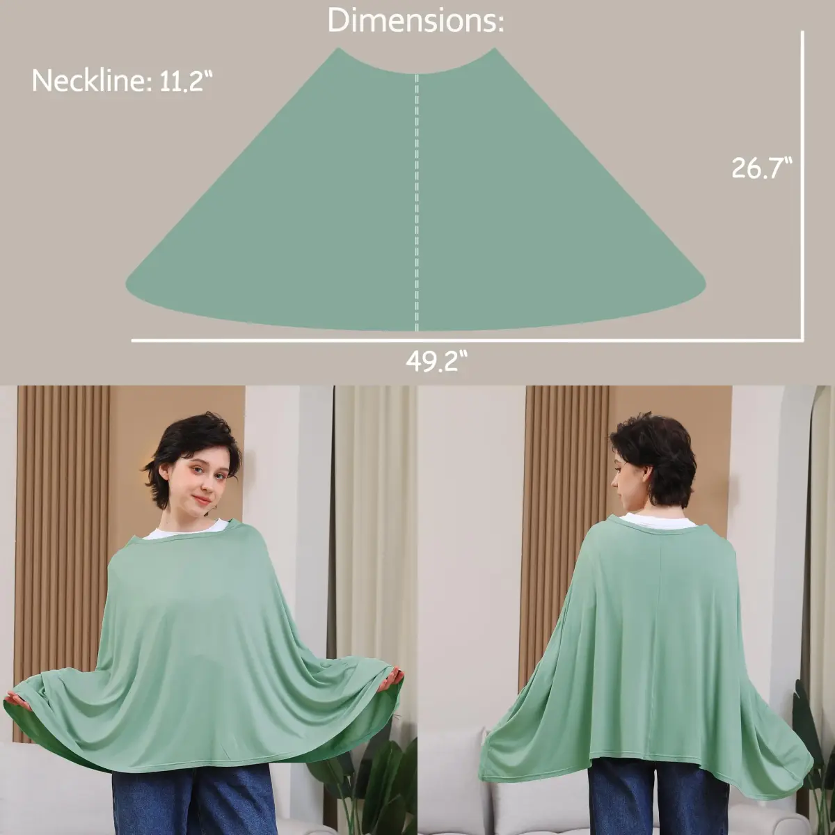 Seejoy Nursing Cover Sage Green Smooth Rayon | 120cm (47.2" Shoulder to Bottom Hem) - 360° Coverage for Breastfeeding - view 3