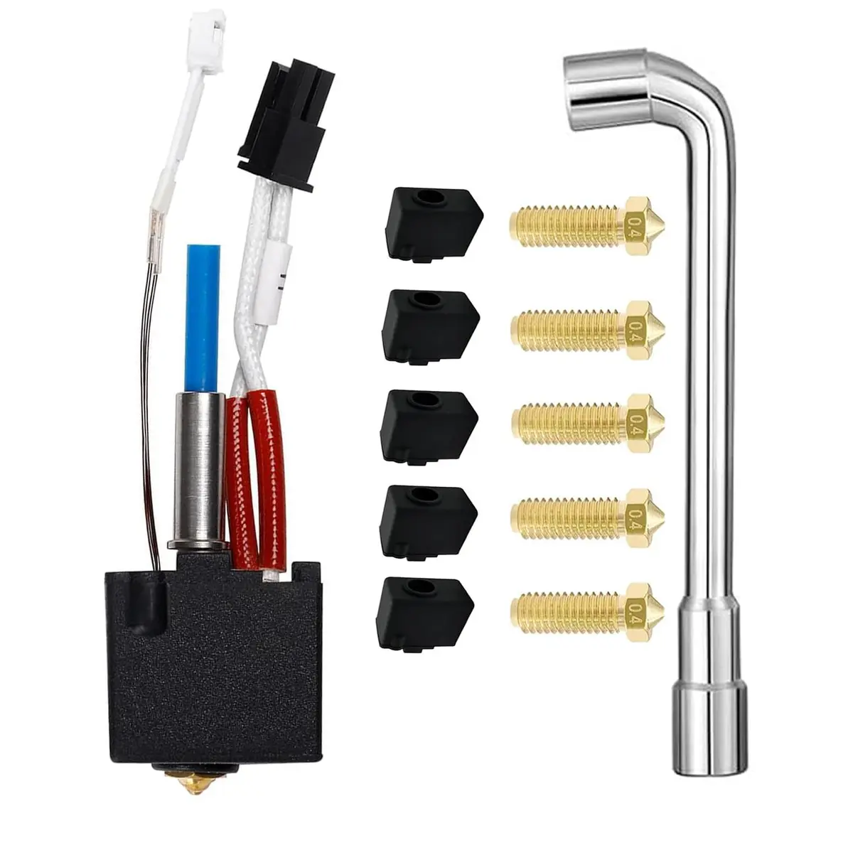 Aladrs Hotend Kit for Anycubic Kobra 2 Series 3D Printers, 0.4mm Brass Nozzle, 1.75mm Filament, Includes 5 Nozzles & 5 Silicone Socks - main product image