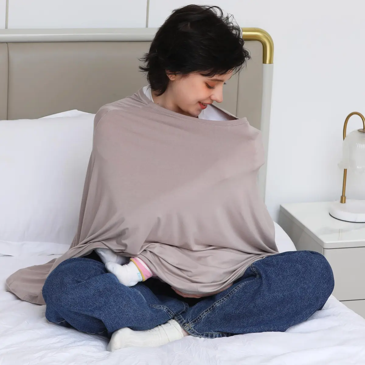 Seejoy Multi-use Nursing Cover for Breastfeeding, 360°Full Coverage Nursing Poncho, Smooth Rayon, Warm Taupe (One Size) - view 6