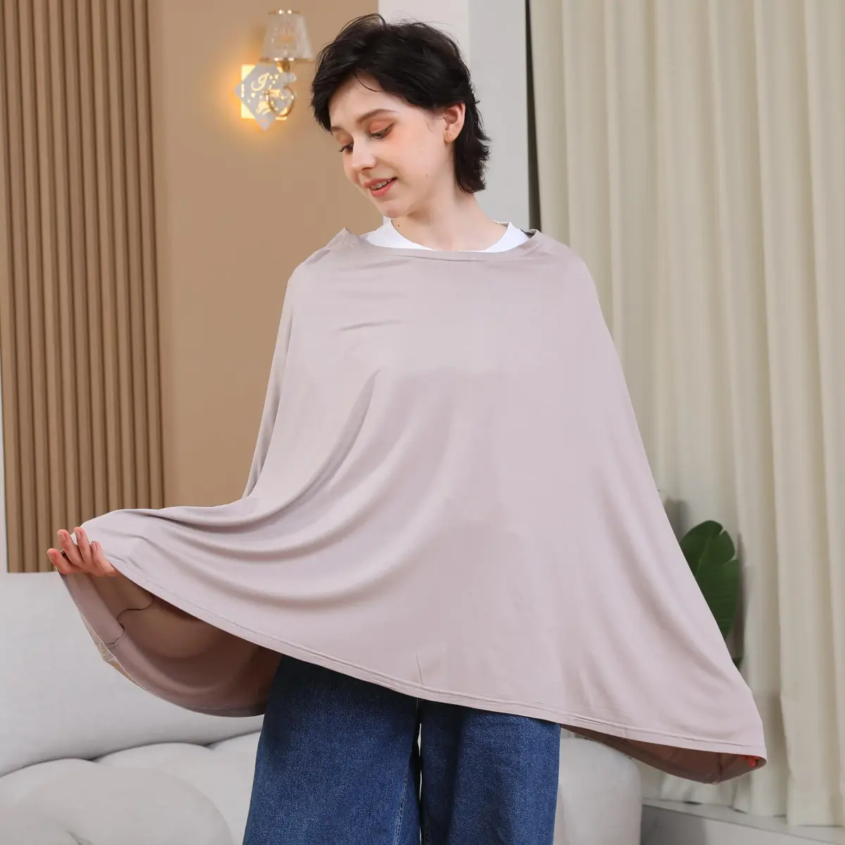 Seejoy Multi-use Nursing Cover for Breastfeeding, 360°Full Coverage Nursing Poncho, Smooth Rayon, Warm Taupe (One Size) - view 2