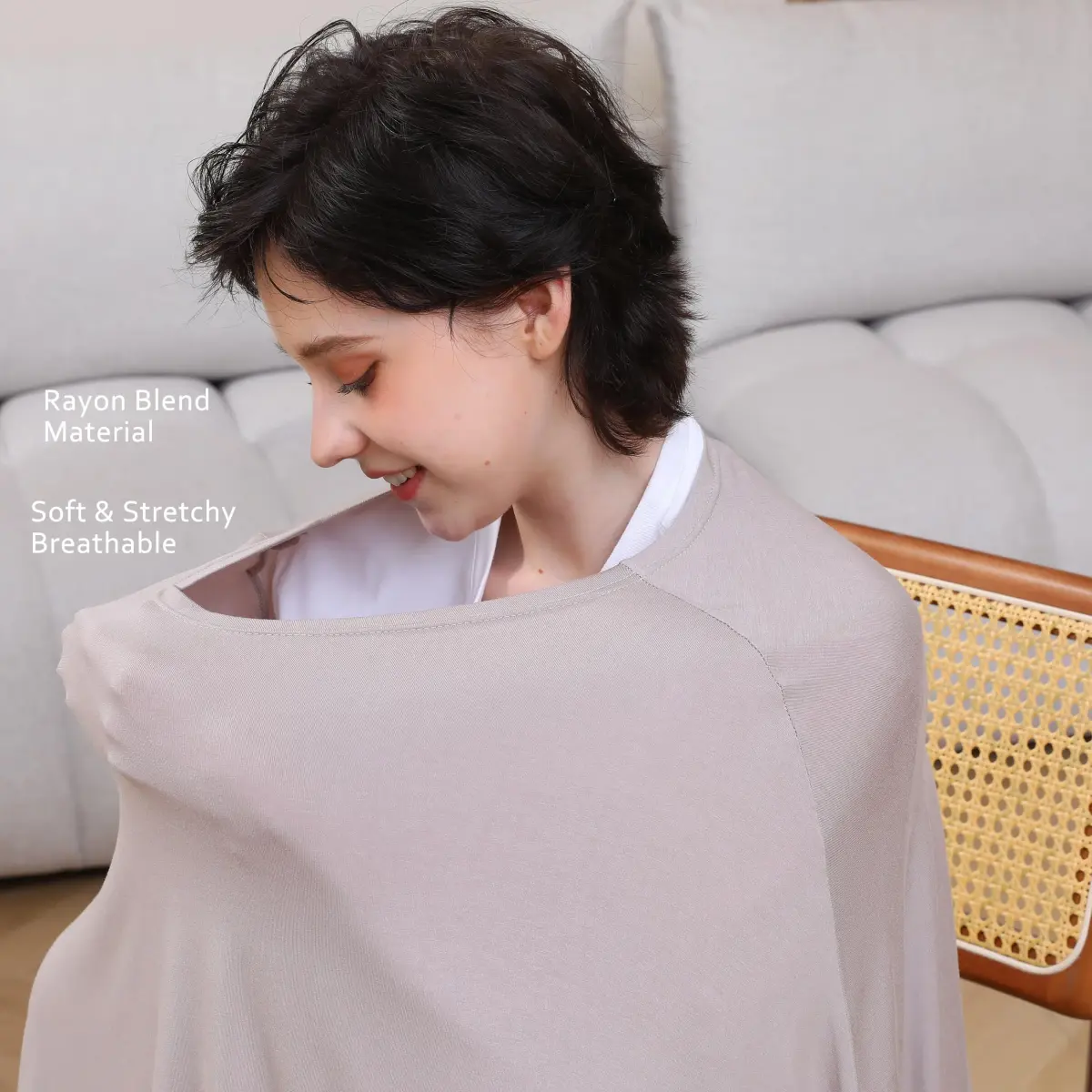 Seejoy Multi-use Nursing Cover for Breastfeeding, 360°Full Coverage Nursing Poncho, Smooth Rayon, Warm Taupe (One Size) - view 4