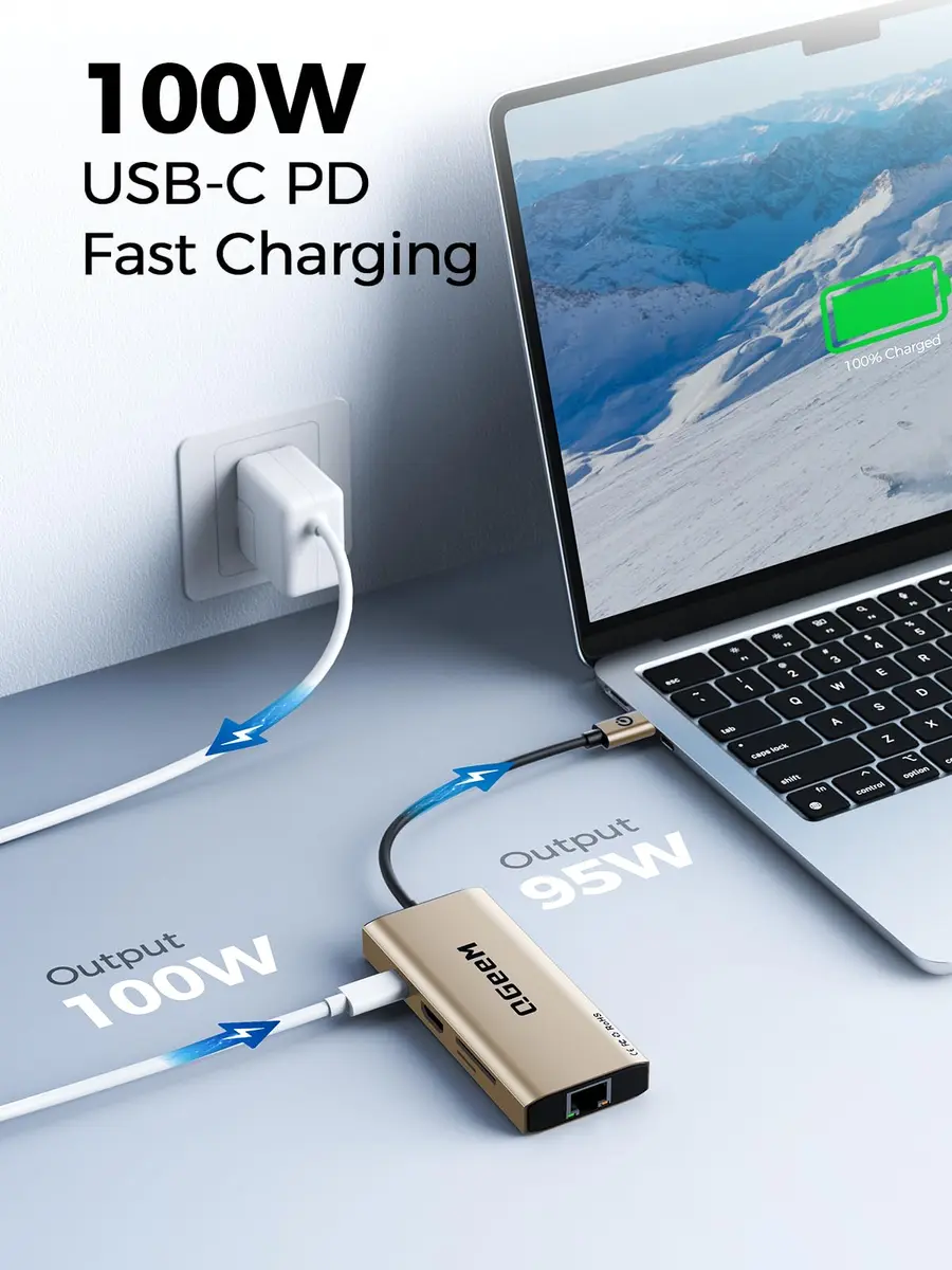 QGeeM USB C Hub 9 in 1 Multi-Port Adapter | 4K HDMI, 100W PD, Ethernet, SD/TF Card Reader - view 5