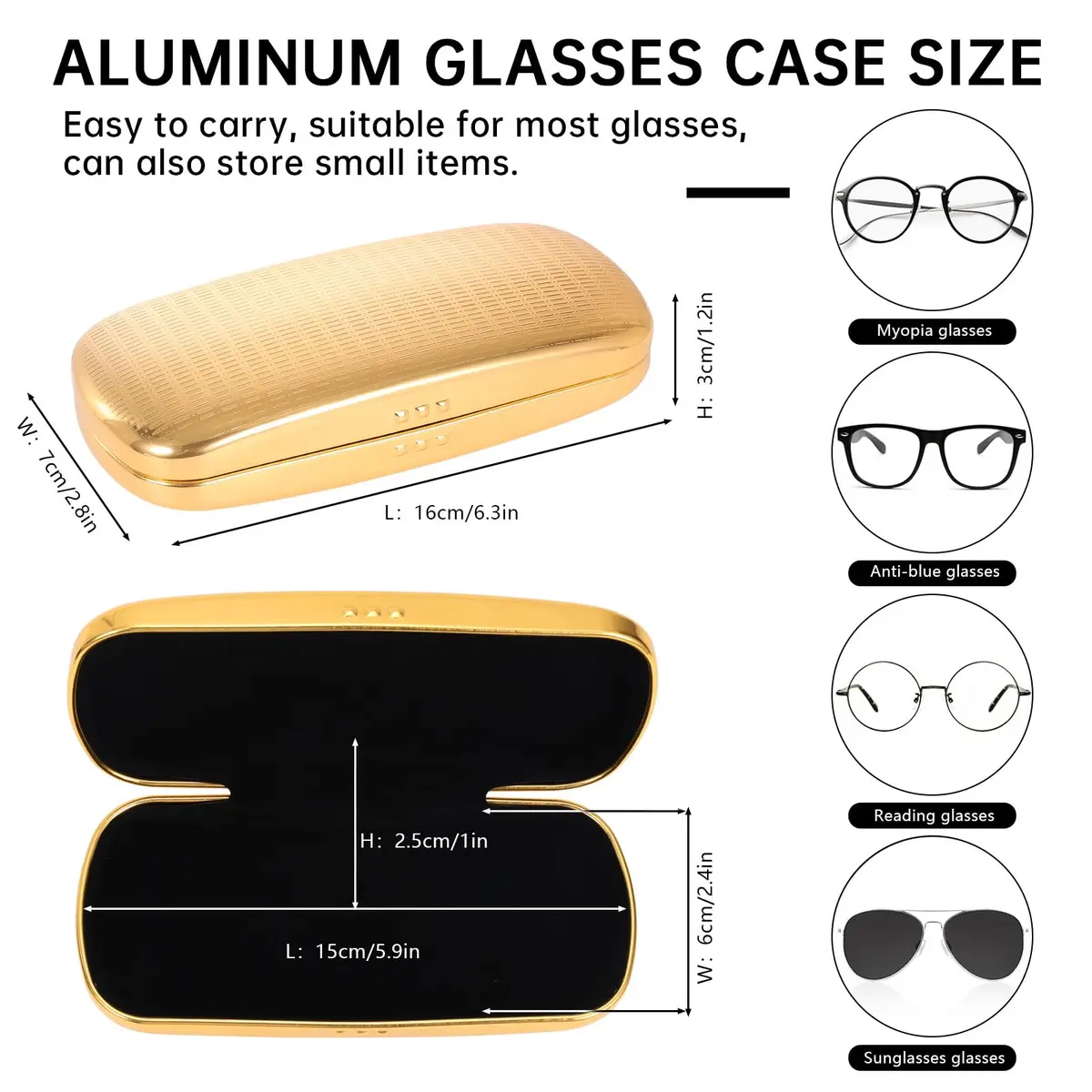 Hifot Metal Eyeglass Case, Hard Shell, Aluminum Spectacles Box, 15.5cm x 6.5cm | Stylish & Durable - view 2