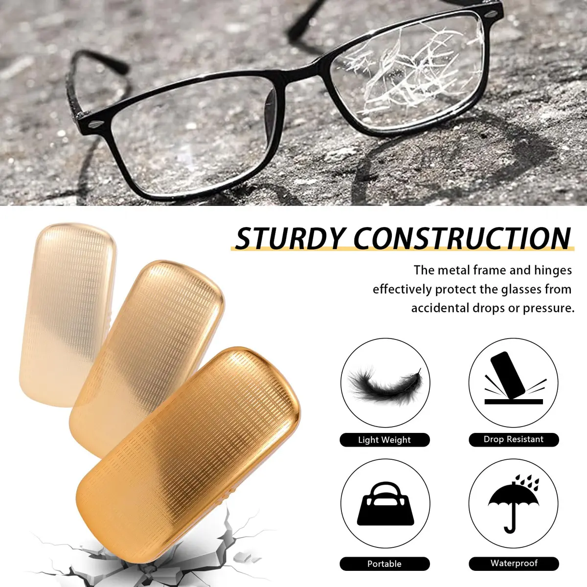 Hifot Metal Eyeglass Case, Hard Shell, Aluminum Spectacles Box, 15.5cm x 6.5cm | Stylish & Durable - view 3