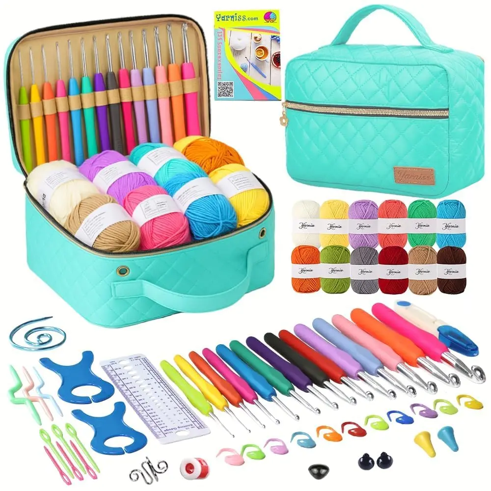 Yarniss Beginner Crochet Kit with Ergonomic Hooks, 12 Yarns & Storage Bag | Learn to Crochet with Video Tutorial - main product image