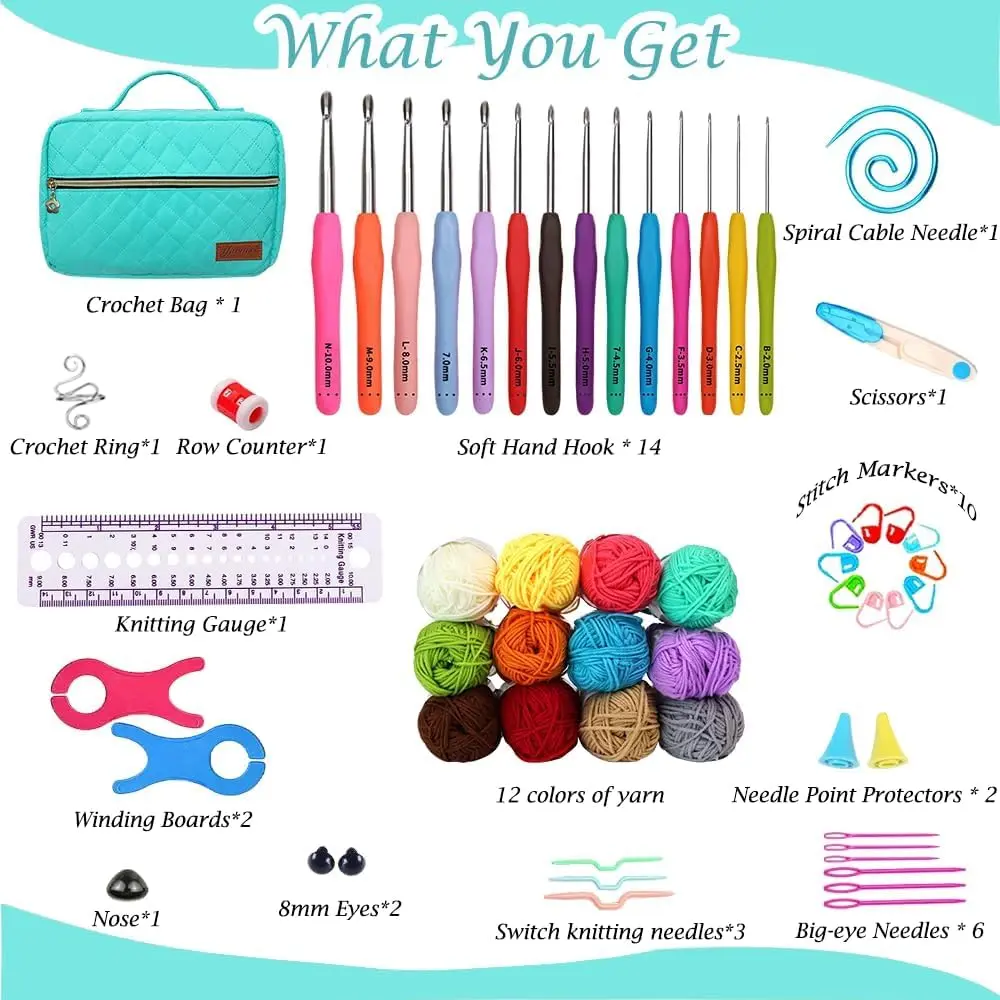 Yarniss Beginner Crochet Kit with Ergonomic Hooks, 12 Yarns & Storage Bag | Learn to Crochet with Video Tutorial - view 2