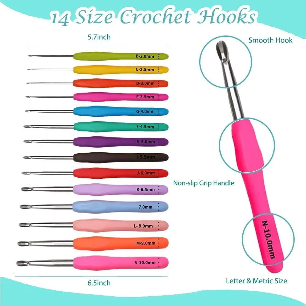 Yarniss Beginner Crochet Kit with Ergonomic Hooks, 12 Yarns & Storage Bag | Learn to Crochet with Video Tutorial - view 3