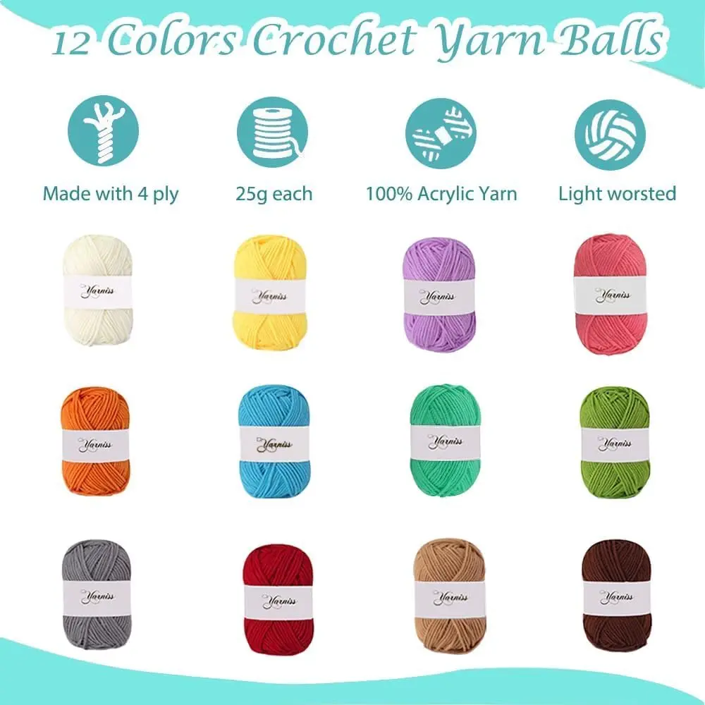 Yarniss Beginner Crochet Kit with Ergonomic Hooks, 12 Yarns & Storage Bag | Learn to Crochet with Video Tutorial - view 4