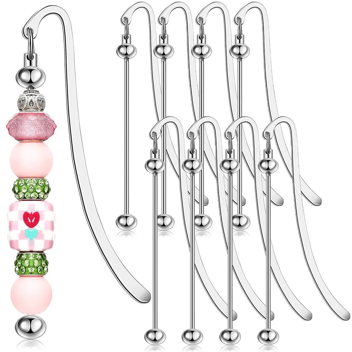 Dunzoom Beadable Bookmarks Silver 8 Pcs | DIY Metal Bar for Beads - main product image