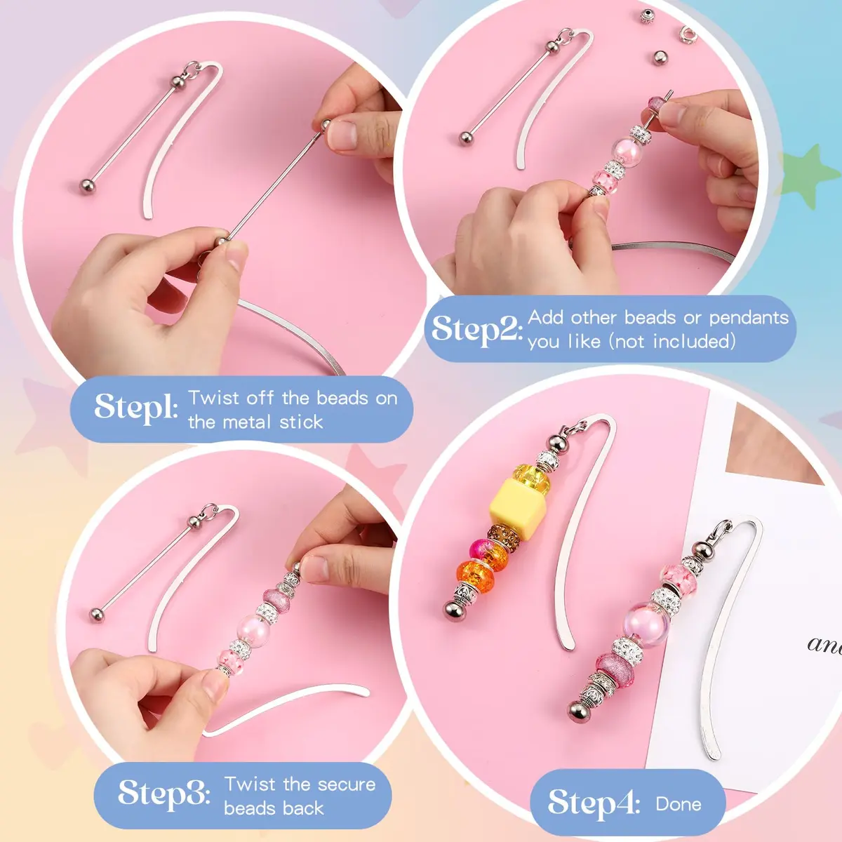 Dunzoom Beadable Bookmarks Silver 8 Pcs | DIY Metal Bar for Beads - view 5