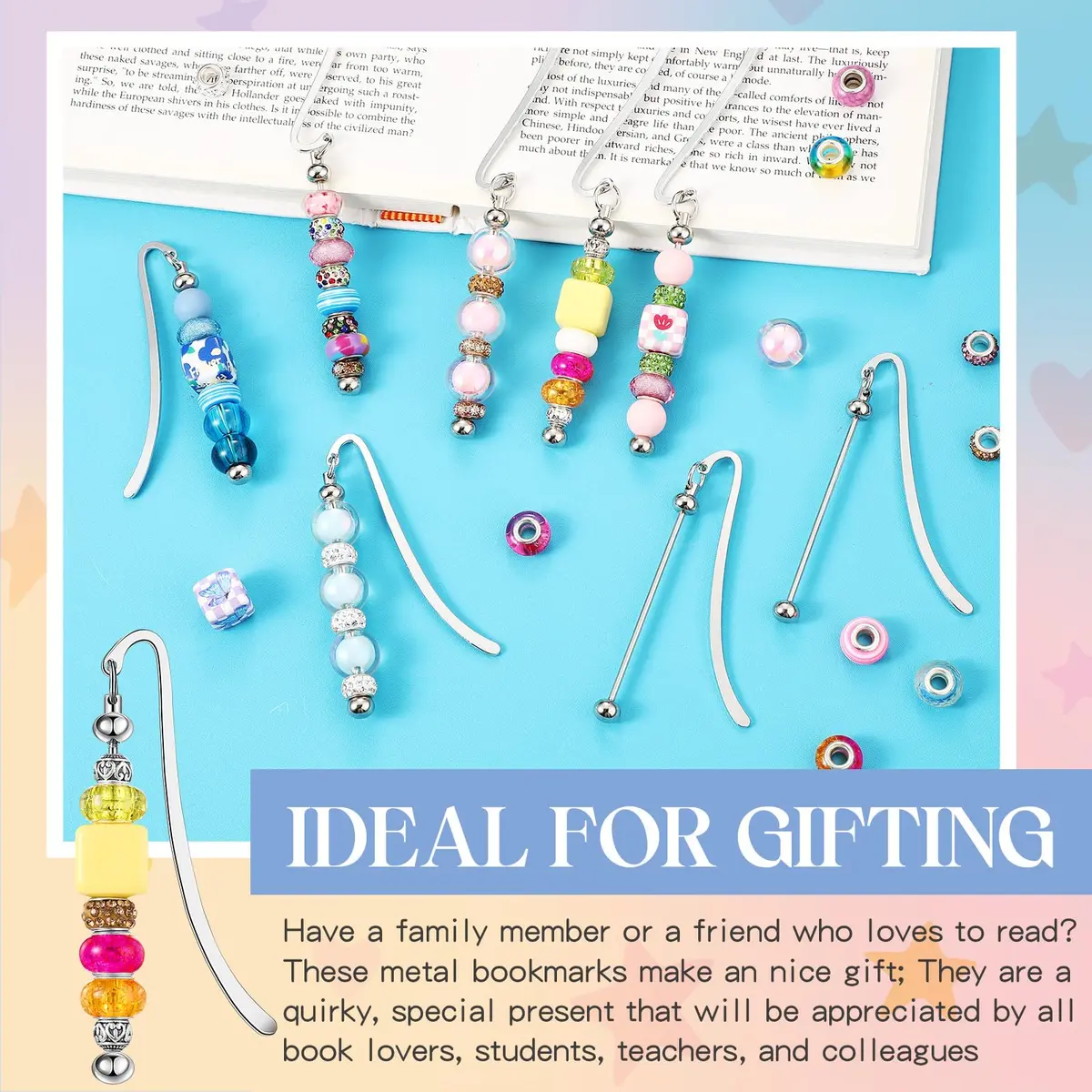Dunzoom Beadable Bookmarks Silver 8 Pcs | DIY Metal Bar for Beads - view 6