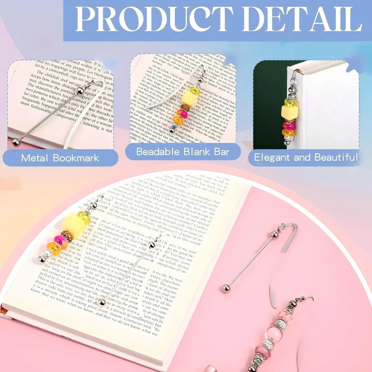 Dunzoom Beadable Bookmarks Silver 8 Pcs | DIY Metal Bar for Beads - view 4