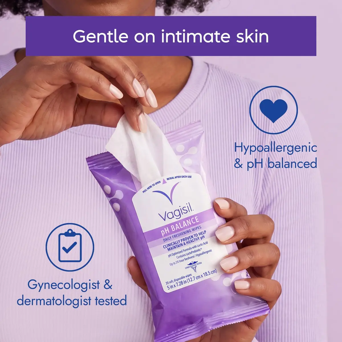 Vagisil pH Balance Daily Feminine Wipes 20 | Maintains pH & Freshness, Gynecologist Tested - view 5