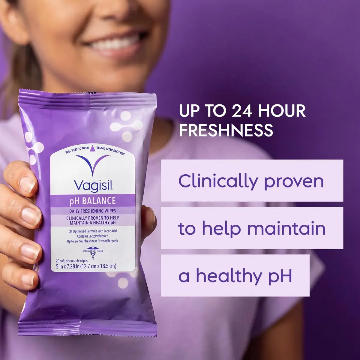 Vagisil pH Balance Daily Feminine Wipes 20 | Maintains pH & Freshness, Gynecologist Tested - view 2