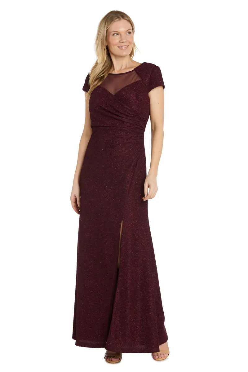 NIGHTWAY Women's Long Glitter Knit Dress W/Sweetheart Neckline & High Slit | Evening Cocktail Wedding Party - main product image