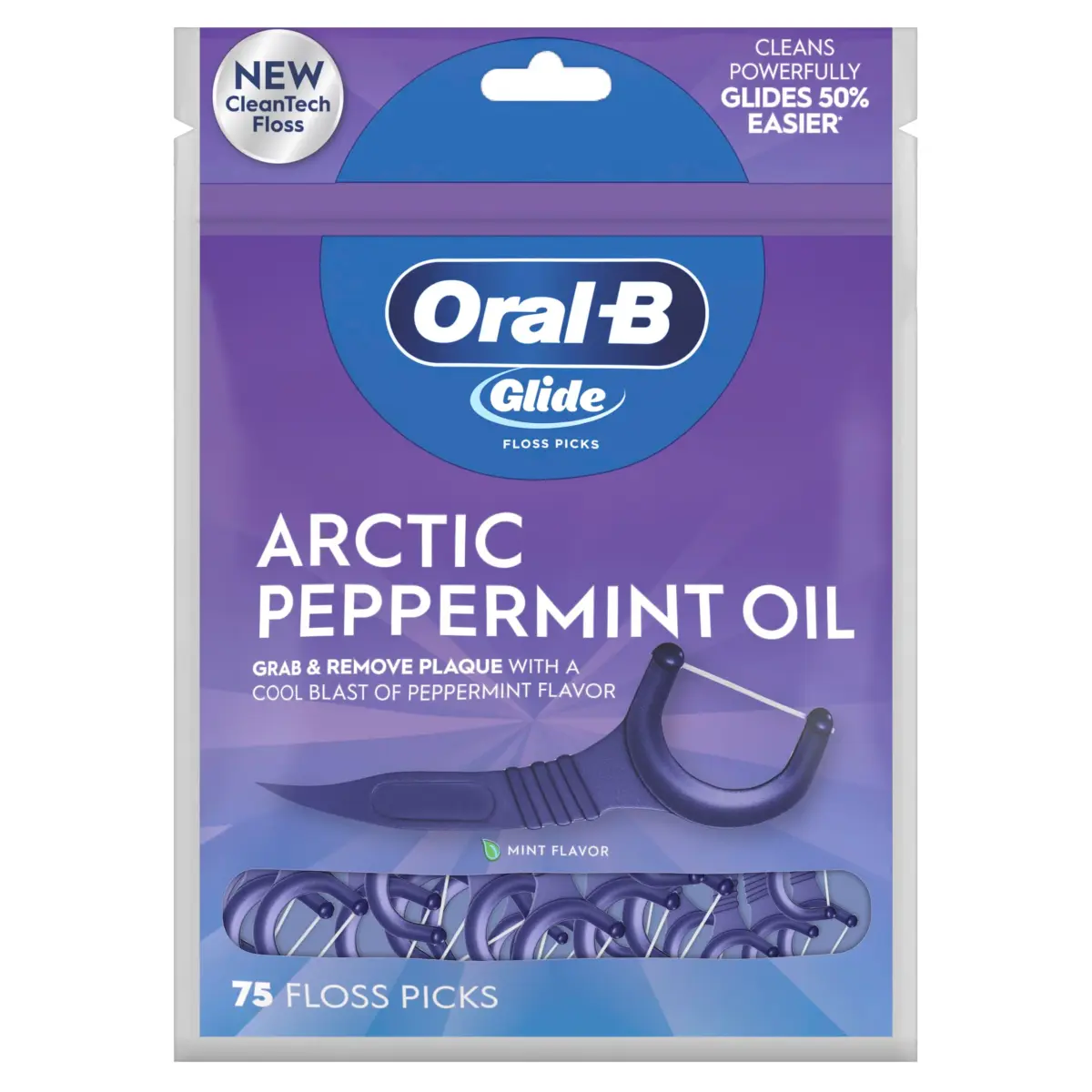 Oral-B Glide Peppermint Dental Floss Picks with Arctic Peppermint Oil Flavor, 225 ft (75 ft x 3) | Shred-Resistant, PTFE-Free - view 9