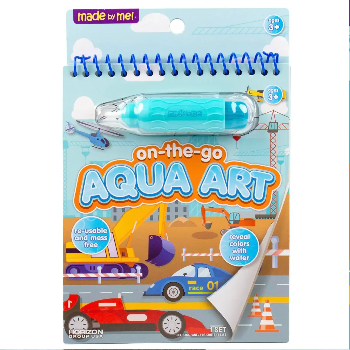 Horizon Group USA Made By Me Aqua Art Transportation Mess-Free Water Coloring Book 4 Pages | Reusable Toddler Travel Toy - main product image