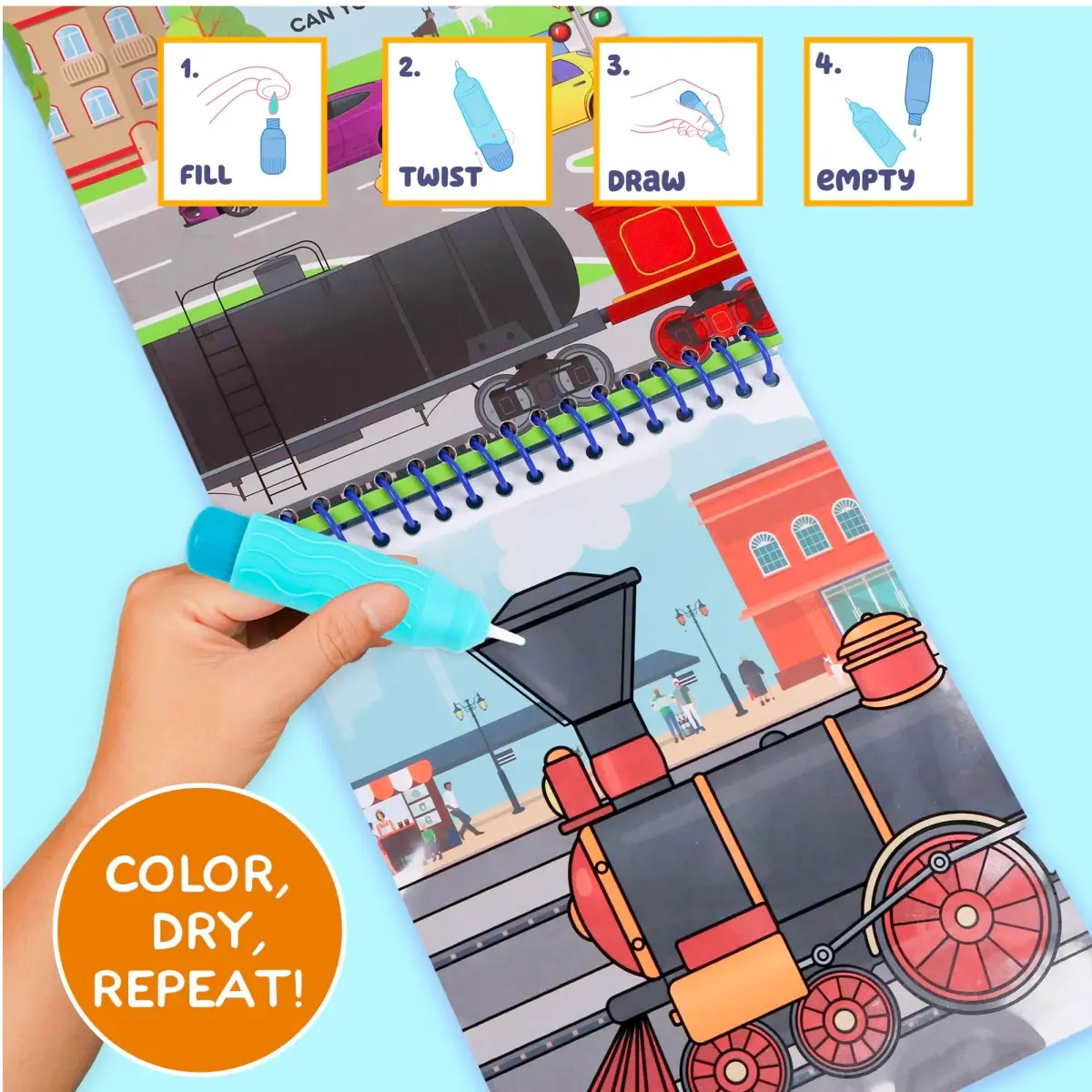 Horizon Group USA Made By Me Aqua Art Transportation Mess-Free Water Coloring Book 4 Pages | Reusable Toddler Travel Toy - view 6