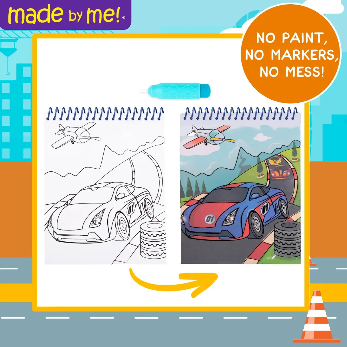 Horizon Group USA Made By Me Aqua Art Transportation Mess-Free Water Coloring Book 4 Pages | Reusable Toddler Travel Toy - view 2