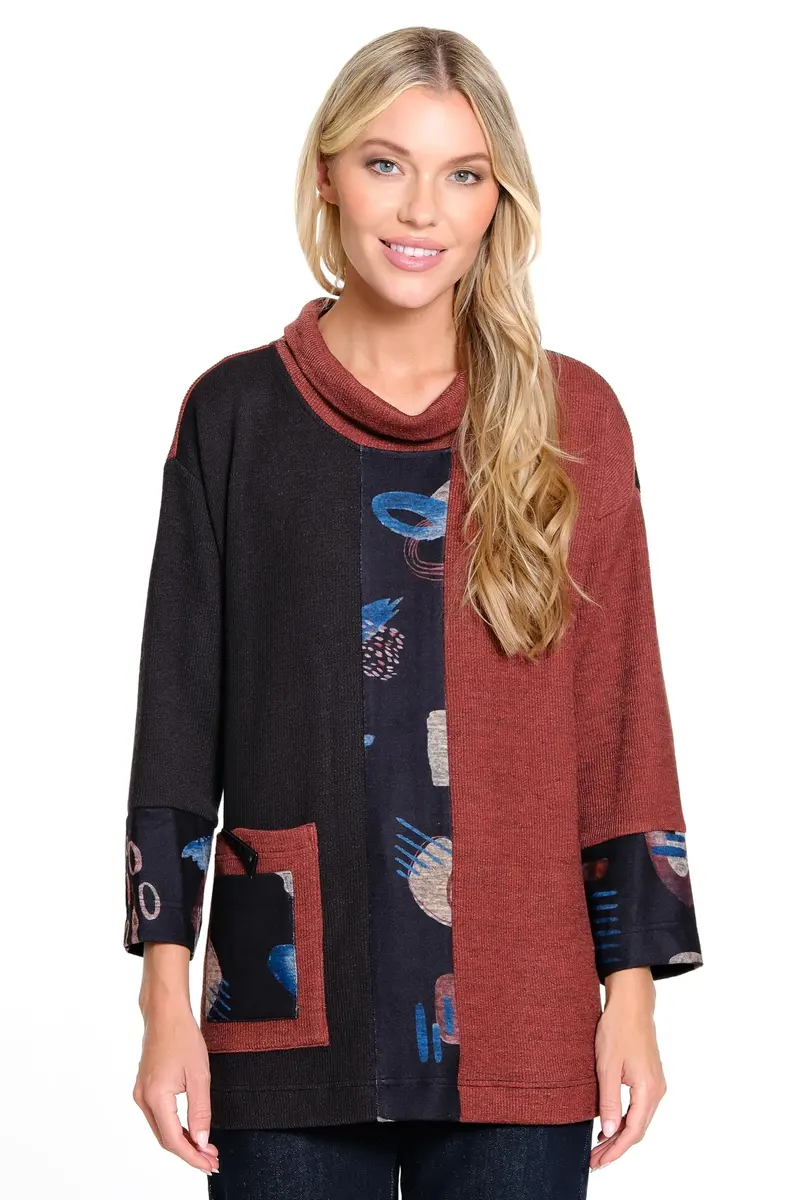 Ali Miles Ribbon Textured Knit Cowl Neck Tunic with Patch Pocket | Versatile Casual Style (70-120 chars) - main product image