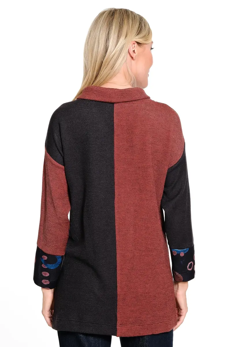 Ali Miles Ribbon Textured Knit Cowl Neck Tunic with Patch Pocket | Versatile Casual Style (70-120 chars) - view 2