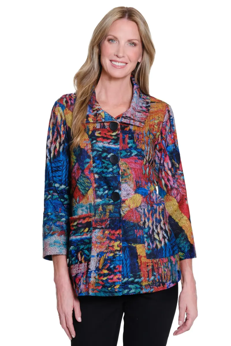 Ali Miles Brushed Knit Button Front Jacket 3X | Casual Women's Coat with Pockets - main product image