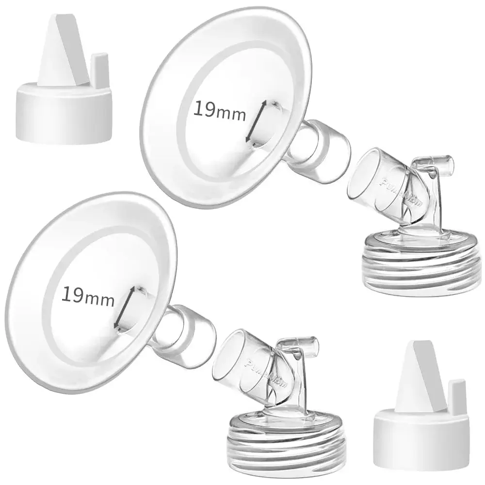 PumpMom-us 19mm Soft Rim Flanges & Duckbill Valves Set | Compatible with Spectra S2/S1/9 Plus Breast Pumps (2 Count) - main product image