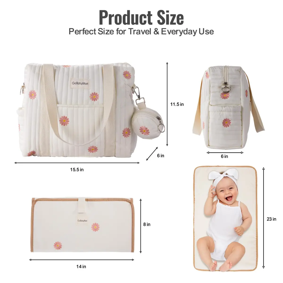 GOBABYMART 3pc Diaper Bag Tote Set with Changing Pad & Pacifier Case | Hospital & Travel Baby Care - view 8