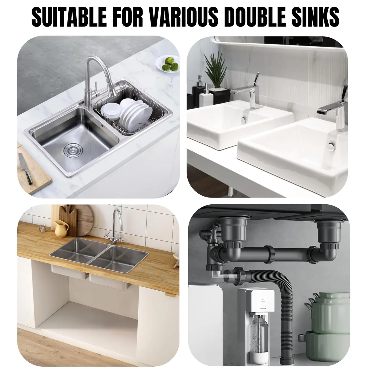 COLDDD Flexible Double Kitchen Sink Drain Kit 1-1/2 in | Space-Saving, Durable, Easy Install - view 6