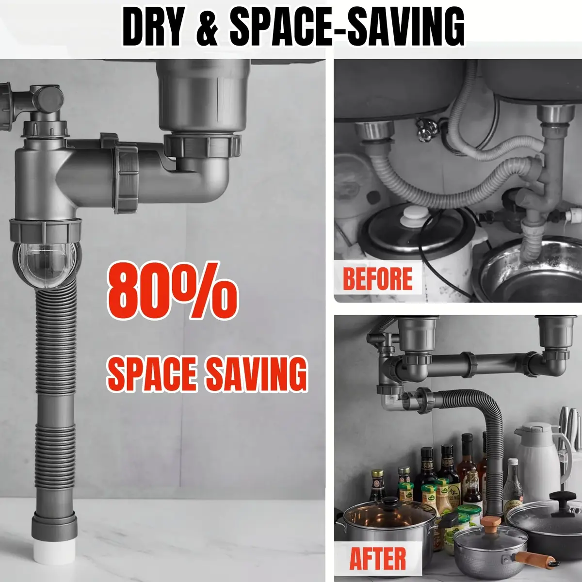 COLDDD Flexible Double Kitchen Sink Drain Kit 1-1/2 in | Space-Saving, Durable, Easy Install - view 4