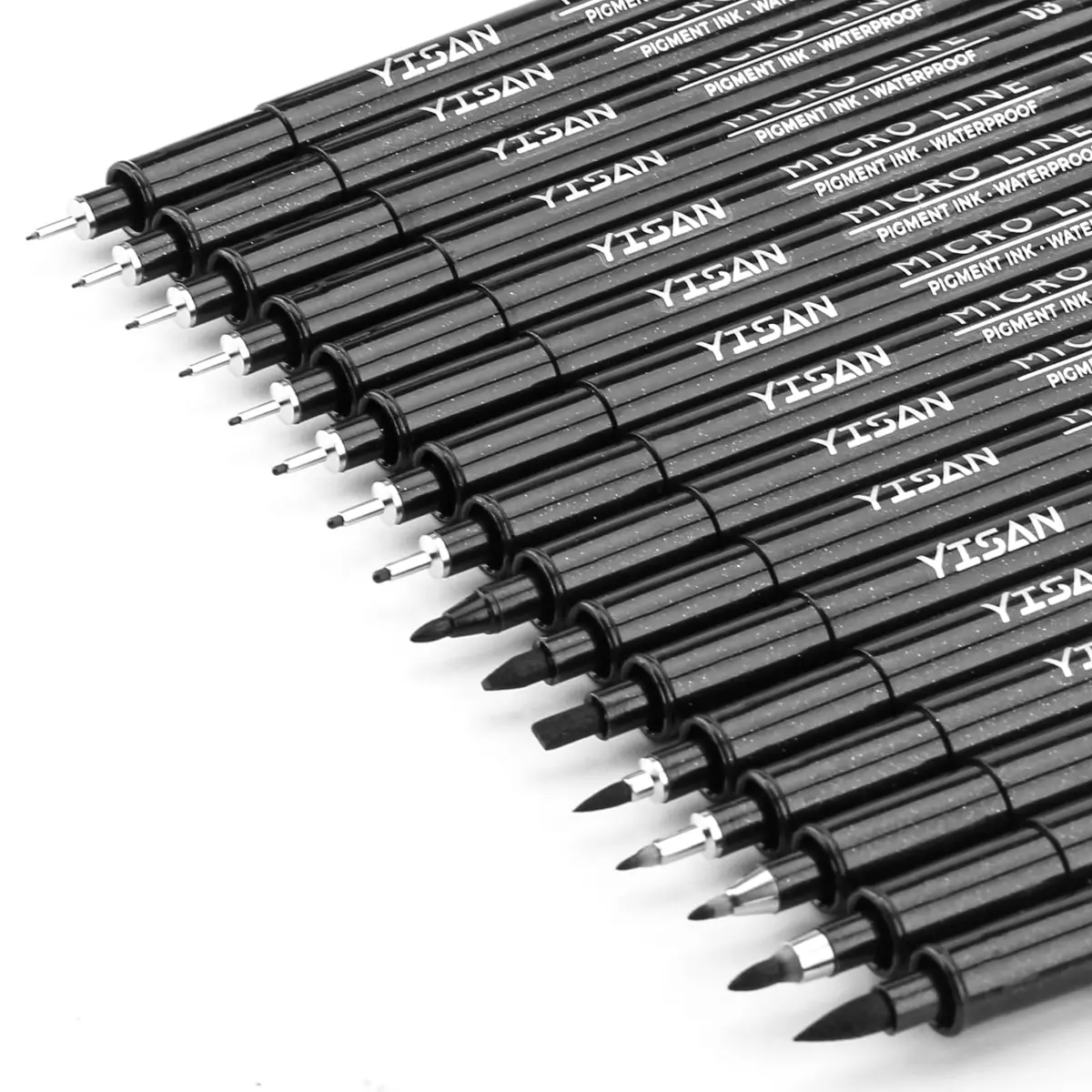 YISAN Black Drawing Art Markers Micro Fineliner Manga Pens 16 Count (Pack of 16) | Alcohol-Based Ink for Sketching & Technical Drawing - main product image