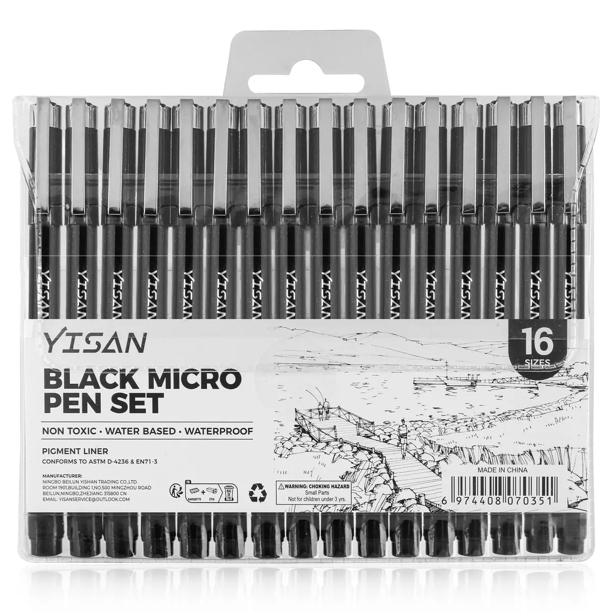 YISAN Black Drawing Art Markers Micro Fineliner Manga Pens 16 Count (Pack of 16) | Alcohol-Based Ink for Sketching & Technical Drawing - view 6