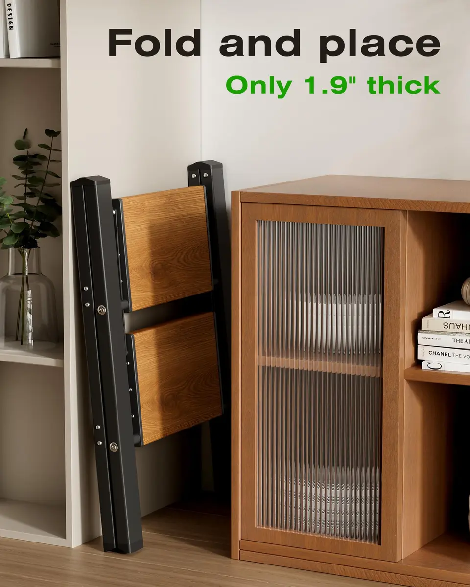 Taranta 2 Step Aluminum Ladder Foldable BlackWoodgrain | Compact, Safe & Lightweight (70-120c) - view 6