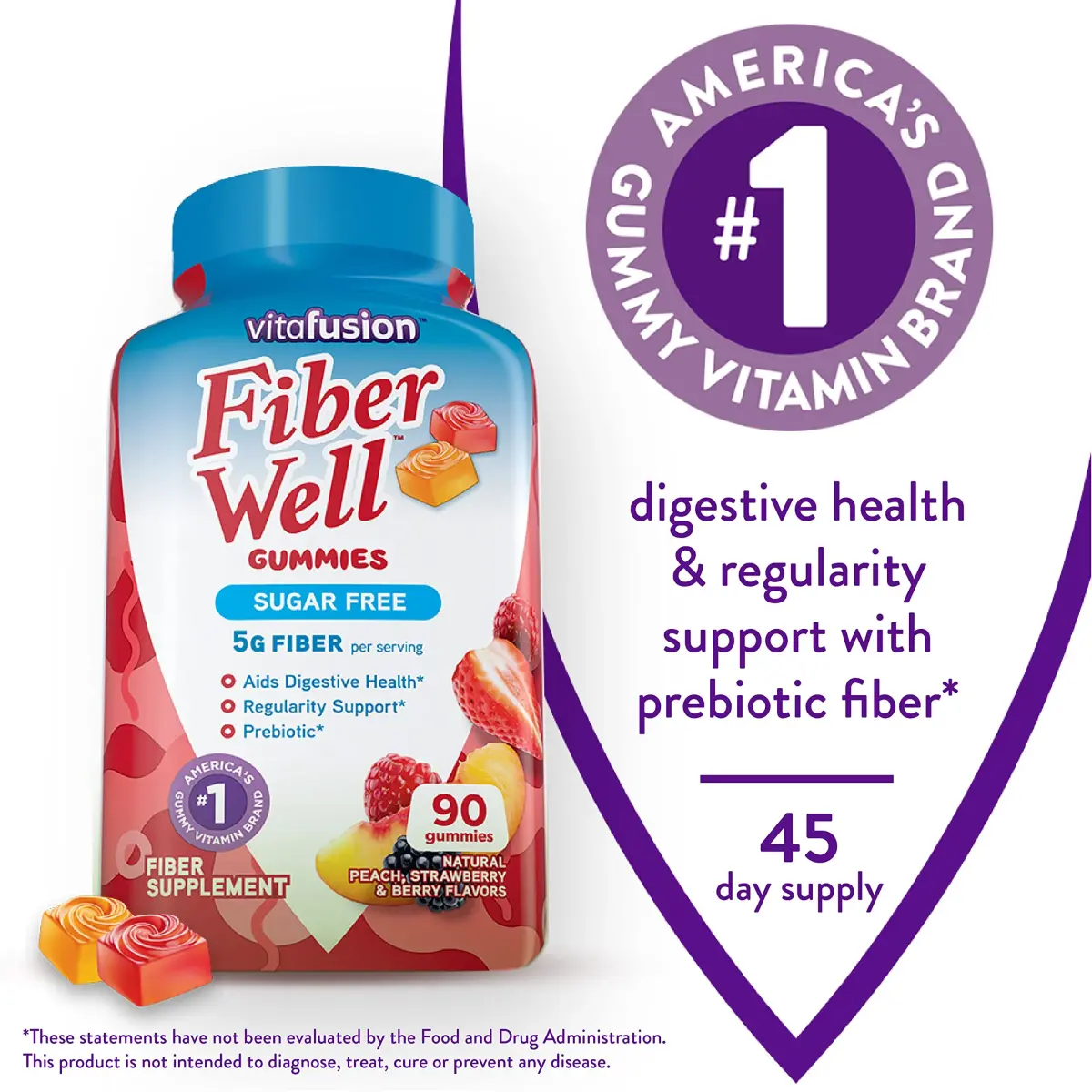 Vitafusion Fiber Well Sugar Free Fiber Supplement & B12 Gummy Vitamins 90 Count + 140 Count | Digestive & Energy Support - view 2