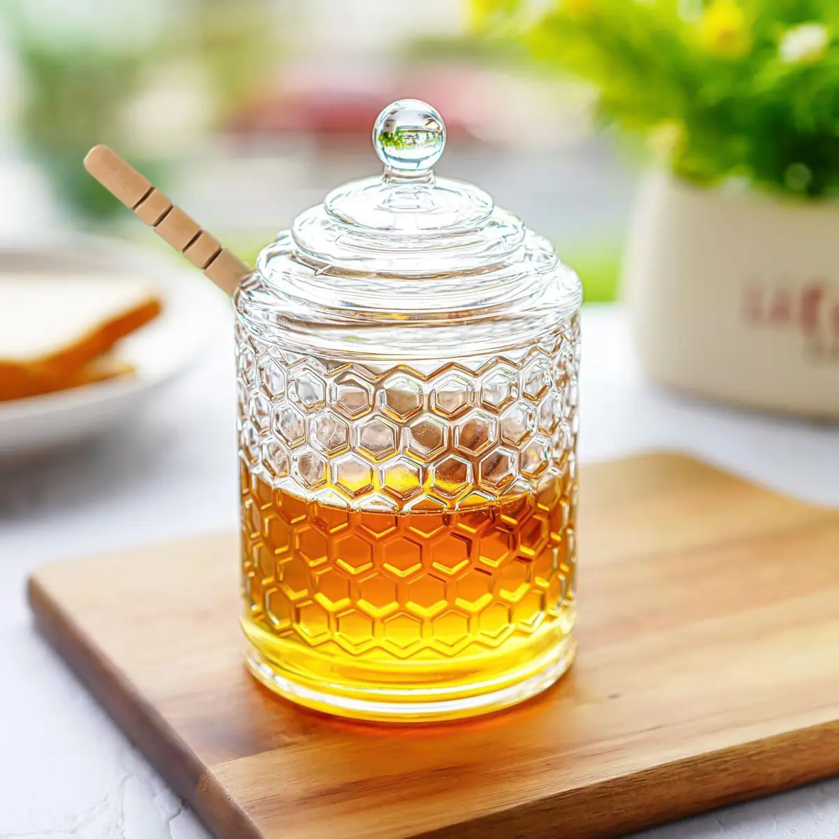 KANPURA 9 oz Crystal Honey Pot with Dipper | Glass Honey Jar Container with Dispenser - view 6