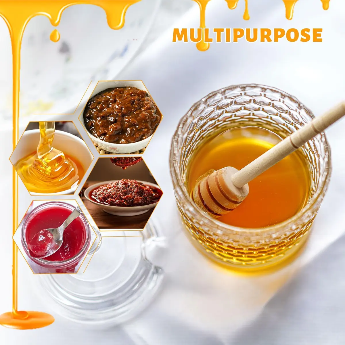 KANPURA 9 oz Crystal Honey Pot with Dipper | Glass Honey Jar Container with Dispenser - view 7