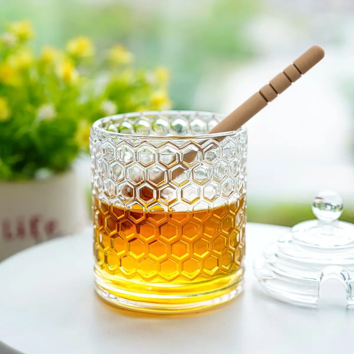 KANPURA 9 oz Crystal Honey Pot with Dipper | Glass Honey Jar Container with Dispenser - view 9