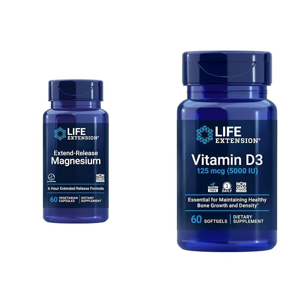 Life Extension Extend-Release Magnesium & Vitamin D3 125 mcg (5000 IU) Bone, Brain & Immune Health - 60 Capsules & 60 Softgels - main product image
